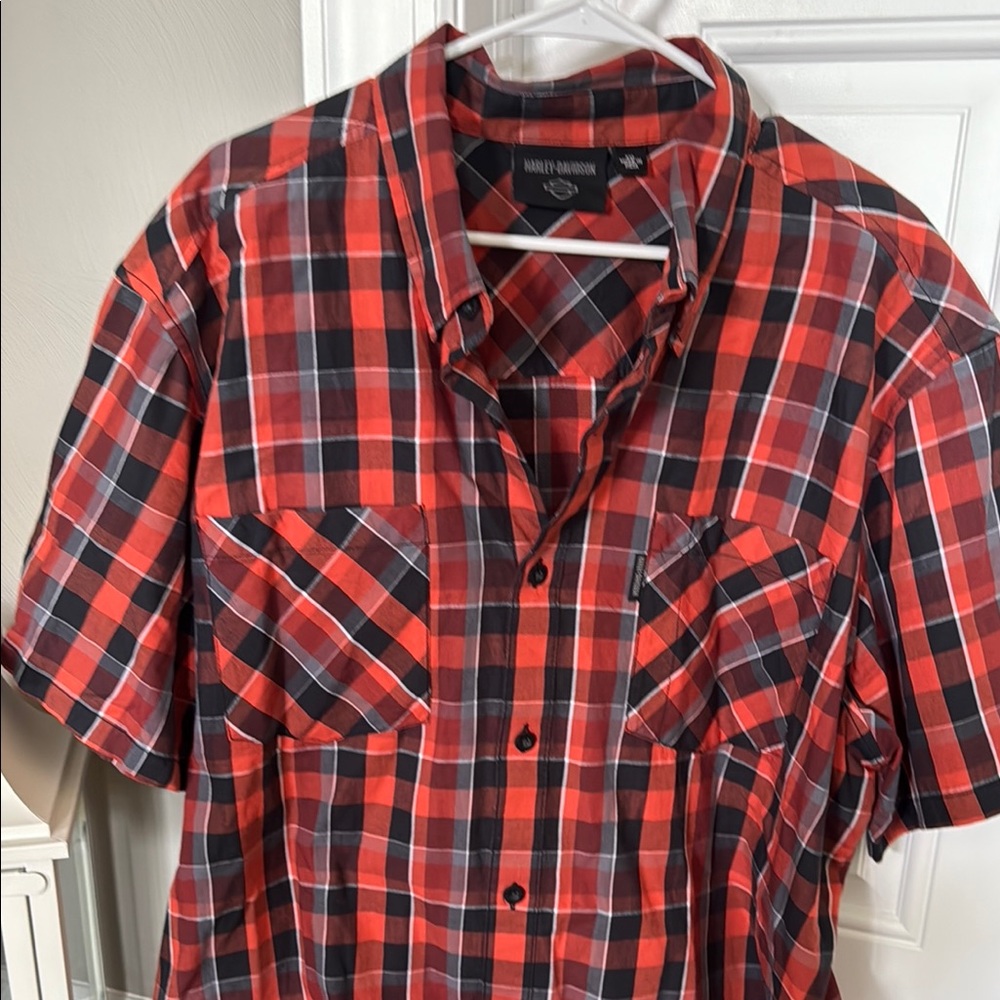 Harley-Davidson Orange and Black Casual Button Down Shirt
